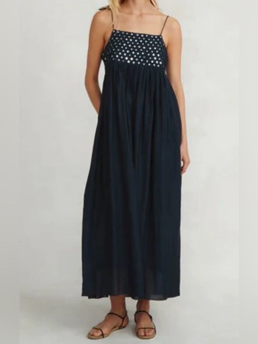 NWT Chan Luu Navy Maxi Dress with White Polka-Dot Bodice Sz S